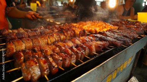 Grilled Meat Skewers Over Charcoal Flames