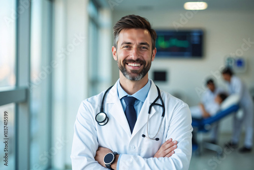 Smiling Doctor in a Modern Medical Setting