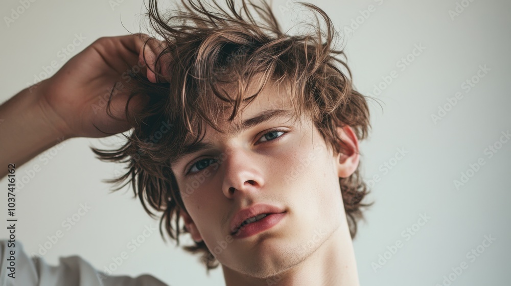 Fototapeta premium Natural Portrait of a Young Man with Messy Hair