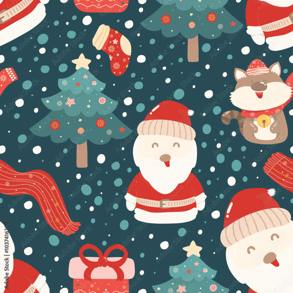 seamless pattern merry christmas elements on color background. Vector illustration. seamless pattern merry christmas elements on color background. Vector illustration.