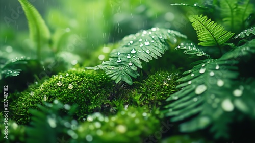Wallpaper Mural Green ferns with water droplets Torontodigital.ca