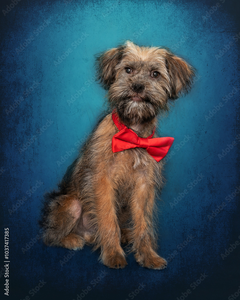 spotlight on terrier mix on blue background spotlight on terrier mix on blue background