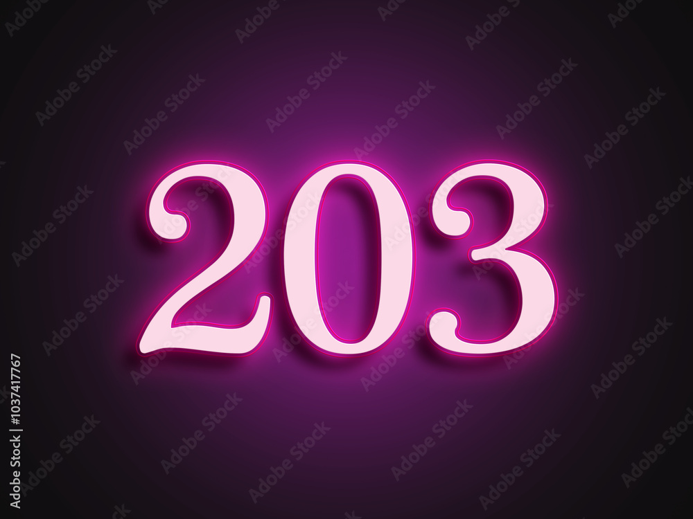Pink glowing Neon light text effect of number 203. Pink glowing Neon light text effect of number 203.