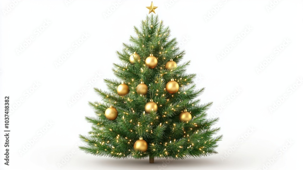 Christmas tree with golden ornament isolated on white background Christmas tree with golden ornament isolated on white background