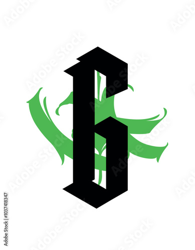 Letter in the Gothic style. Vector. Alphabet. Calligraphy and lettering. Medieval Latin letter. Logo for the company. Monogram. Elegant font for tattoo.