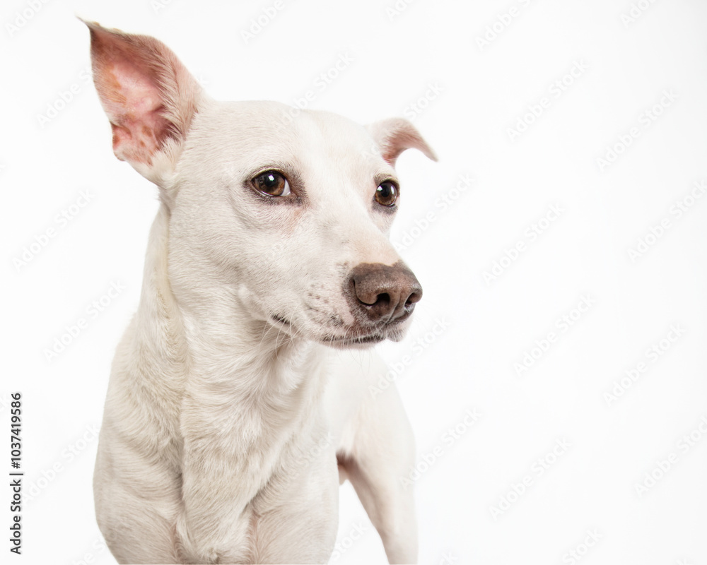 White Chihuahua mix on white background White Chihuahua mix on white background