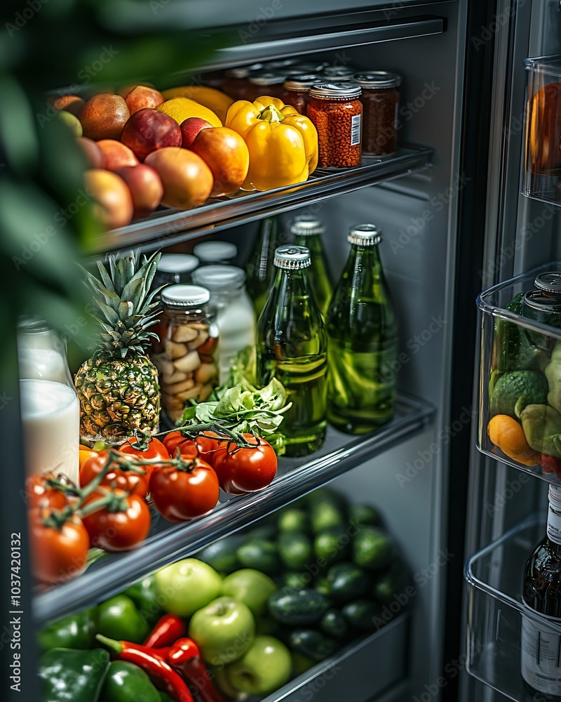 open refrigerator with vegetarian food open refrigerator with vegetarian food