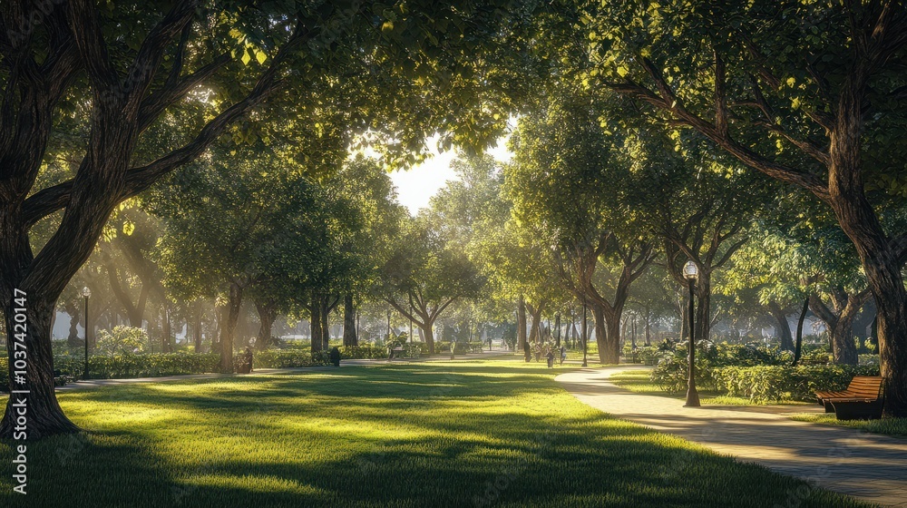 Obraz premium Eco-Friendly Park Under Tree Canopy