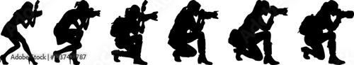 Set of people silhouette . Photographer silhouette pose