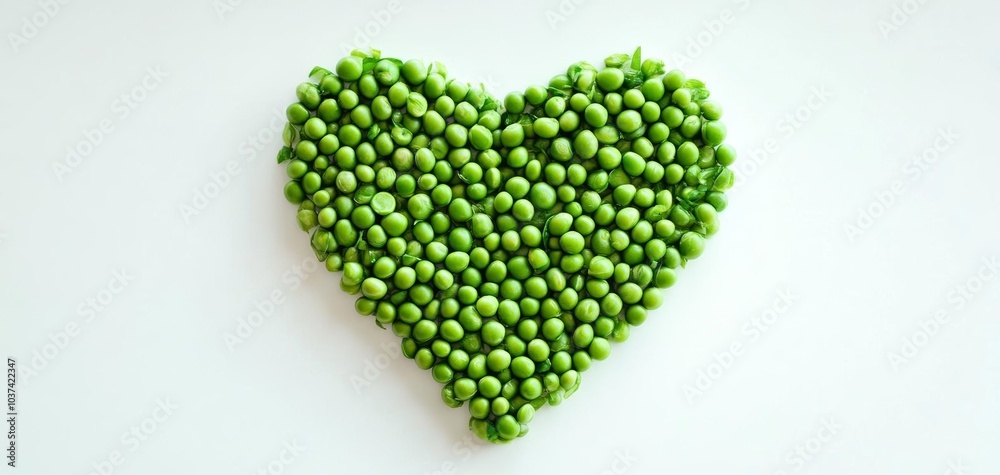 Green peas arranged in a heart shape. Green peas arranged in a heart shape.