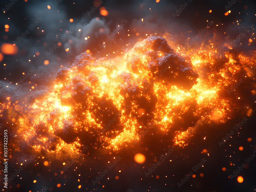 Cosmic Explosion with Fiery Clouds and Vivid Colors in Outer Space ...
