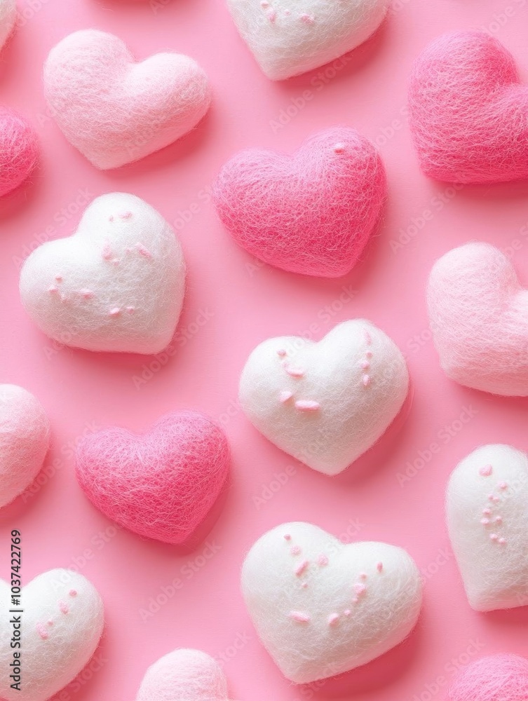 Obraz premium Colorful heart-shaped candies on a pink background