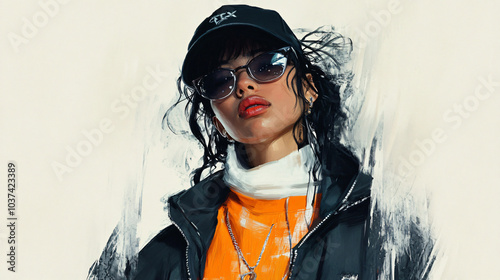 A modern portrait of a person in urban streetwear, capturing contemporary fashion and style.