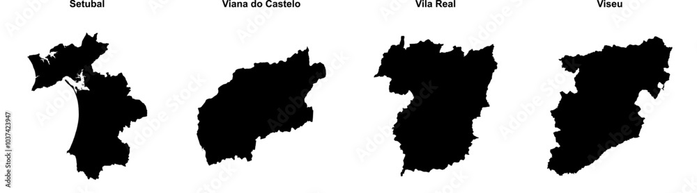 Setubal, Viana do Castelo, Vila Real, Viseu outline maps Setubal, Viana do Castelo, Vila Real, Viseu outline maps