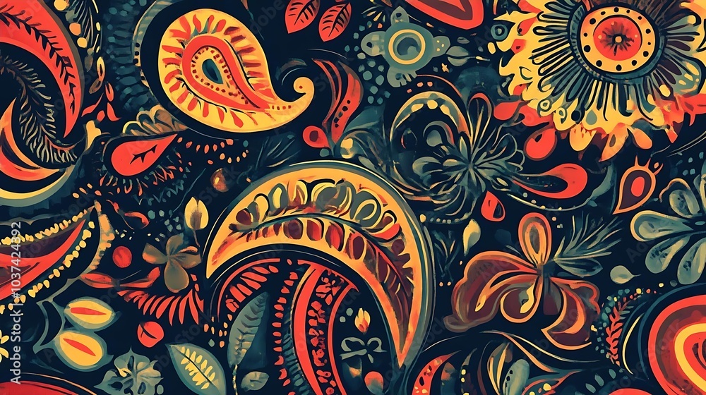 Abstract Floral Pattern with Paisley Motifs and Swirls Abstract Floral Pattern with Paisley Motifs and Swirls