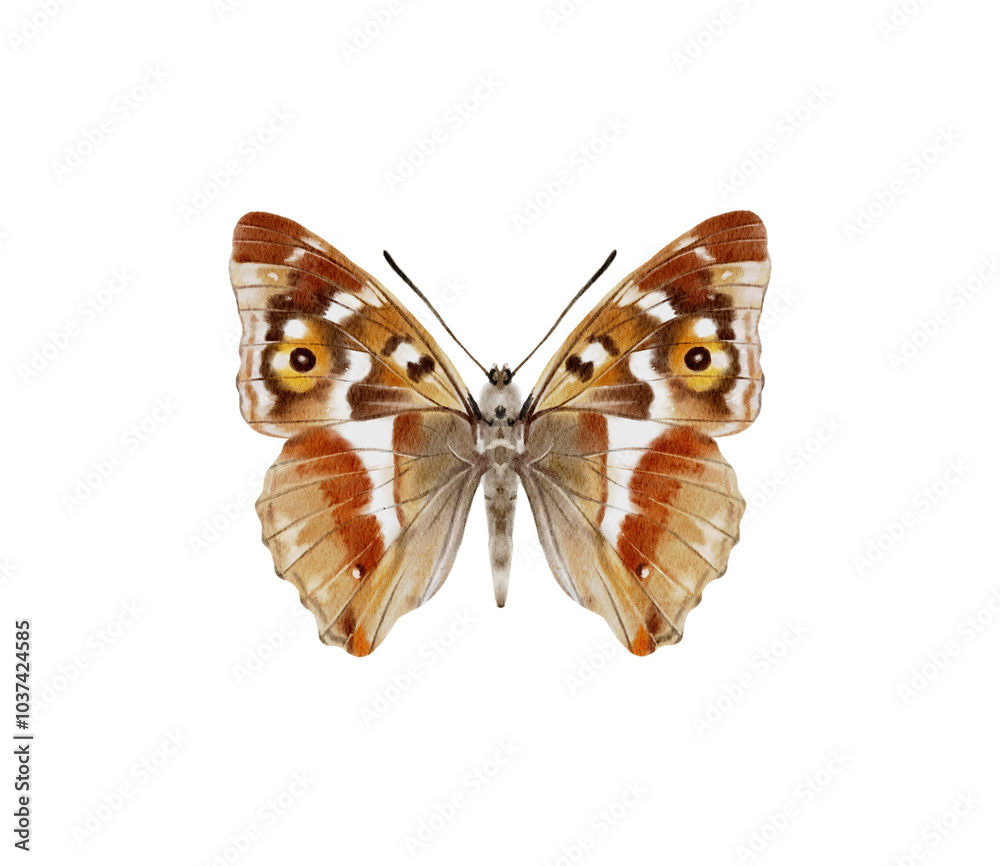 Fototapeta premium Watercolor colorful butterflies, isolated on white background. brown, yellow and red butterfly spring