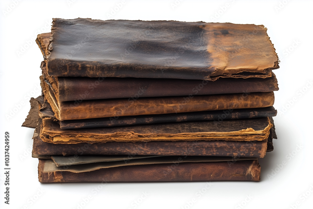 Stack of old books in leather bindings isolated on a white background. Stack of old books in leather bindings isolated on a white background.