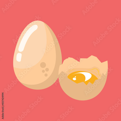 Whole chicken egg and broken egg with yolk