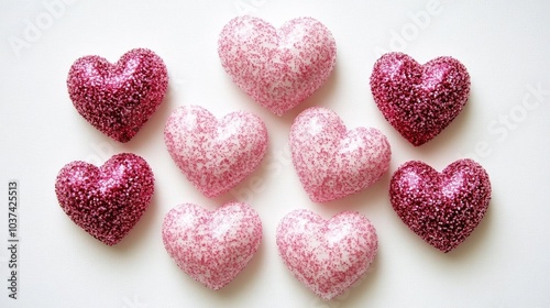 Glitter hearts, white isolate background