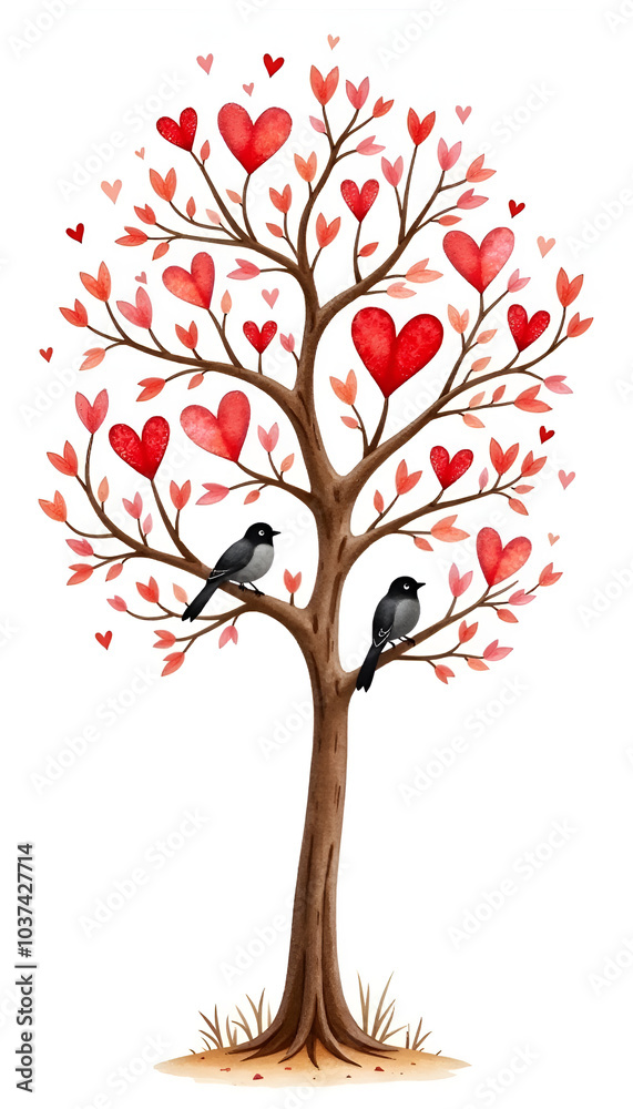 Valentine’s Day background featuring a tree with heart-shaped leaves, colorful design, romantic atmosphere Valentine’s Day background featuring a tree with heart-shaped leaves, colorful design, romantic atmosphere