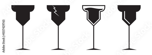 Glass-cheers icon set. Champagne glass, New Year wineglass, and party cheers symbols.