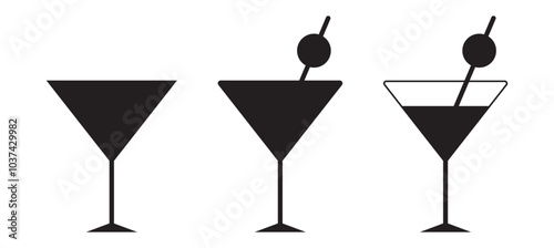 cocktail icons set on a white background, set of silhouette cocktails