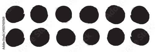 Oval and circle sketch shape, round charcoal marker, ink paint brush, grunge organic blob, irregular stain, black stroke spot isolated on white background. Abstract simple vector illustration