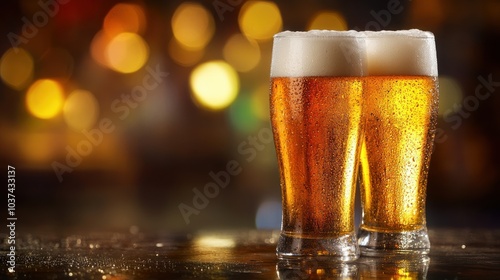 Two Glasses of Beer on a Bar Table