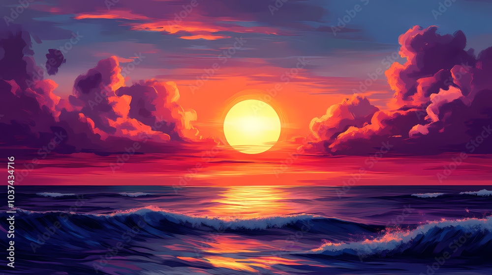 Sunset over the sea. Sunset Over Horizon. Illustration Sunset over the sea. Sunset Over Horizon. Illustration