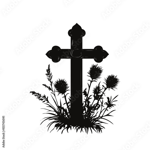 A silhouette of a cross and thistle, symbolizing Scotland’s St. Andrew’s Day
