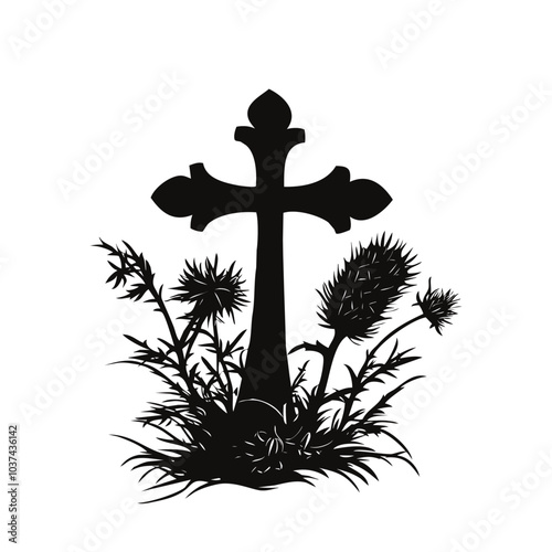 A silhouette of a cross and thistle, symbolizing Scotland’s St. Andrew’s Day
