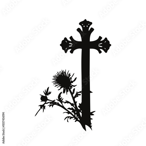 A silhouette of a cross and thistle, symbolizing Scotland’s St. Andrew’s Day