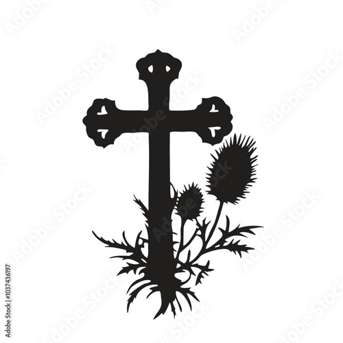 A silhouette of a cross and thistle, symbolizing Scotland’s St. Andrew’s Day