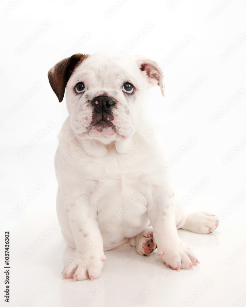 English bulldog puppy sitting in puppy sit English bulldog puppy sitting in puppy sit