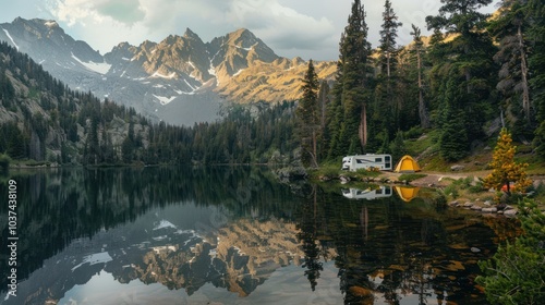 Camping by the Lake in the Mountains