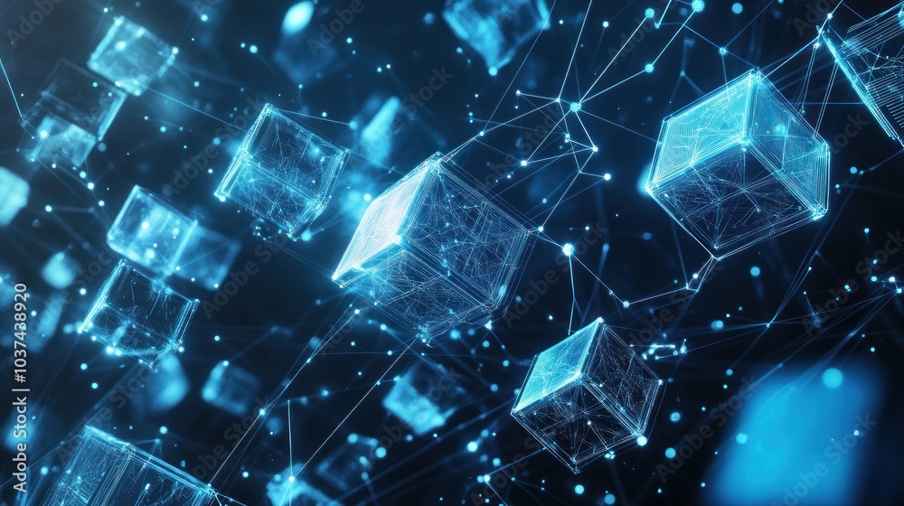 Obraz premium Abstract Blue Cubes Connected by Lines
