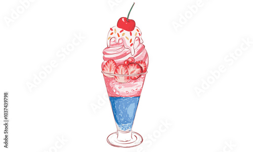 Sweet club. cherry and strawberry ice cream watercolor vector art, Enjoy summer with sweet. Fresh ice cream graphic print design for t shirt, apparel, posters, background and others.