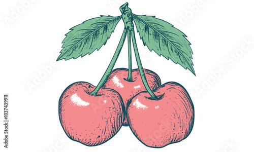 Sweet cherry artwork. Love you cherry much. Cherry fruit print. Organic food artwork for for t-shirt. Fruit vintage t-shirt design. Start fresh day.