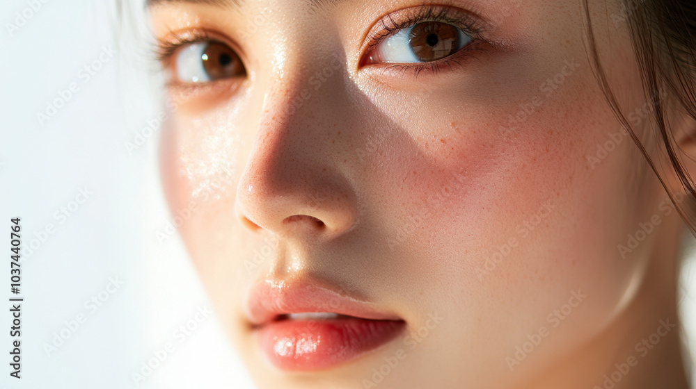 close up portrait of woman with glowing skin, showcasing her expressive eyes and natural beauty. soft lighting enhances her features, creating serene and captivating atmosphere close up portrait of woman with glowing skin, showcasing her expressive eyes and natural beauty. soft lighting enhances her features, creating serene and captivating atmosphere