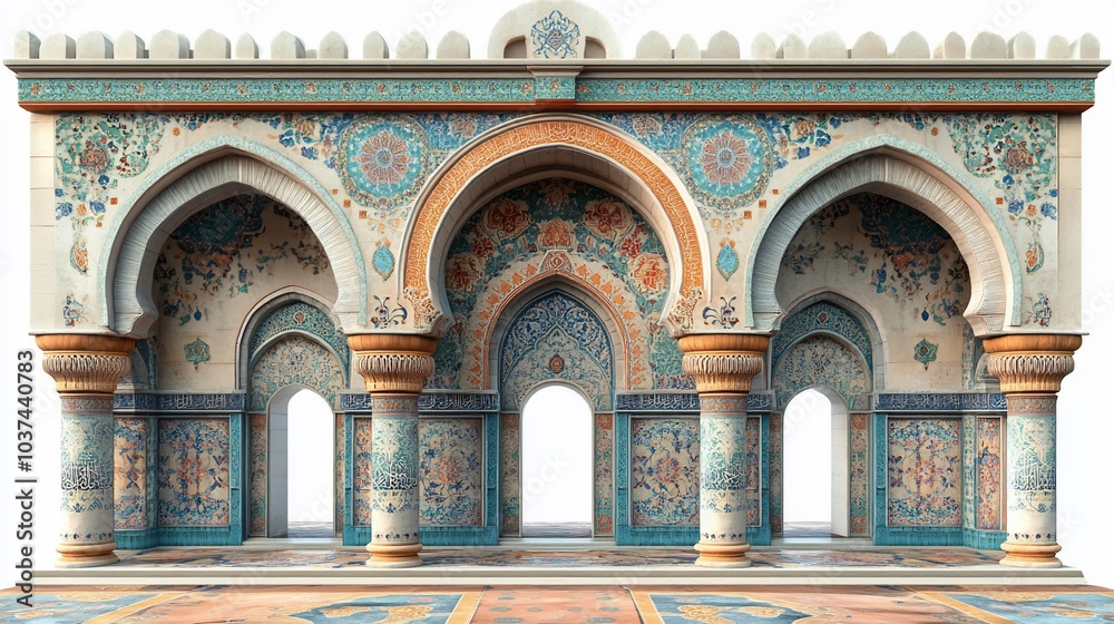 Obraz premium Ornate architectural structure featuring intricate patterns and arches.