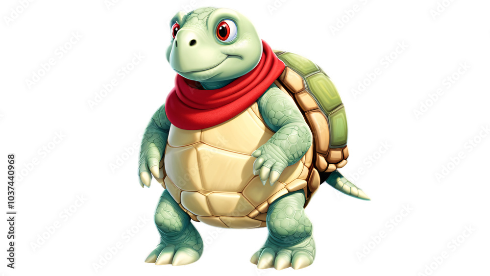 Fototapeta premium A 3d cartoon-style turtle transparent illustration image, without background images.