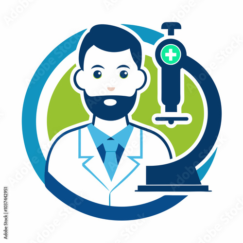 Doctor Using Microscope: Realistic Vector Illustration for Medical Research