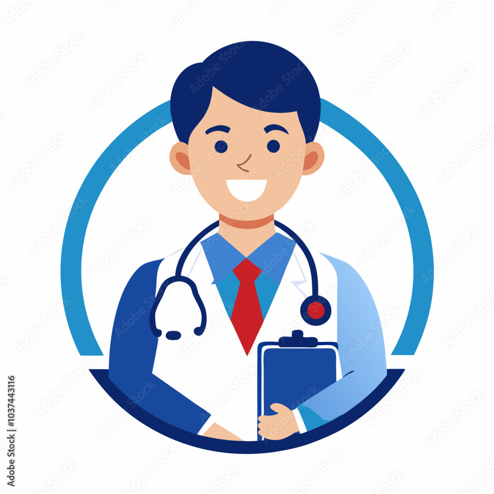 Vector Image of Doctor with Clipboard in Lab Vector Image of Doctor with Clipboard in Lab