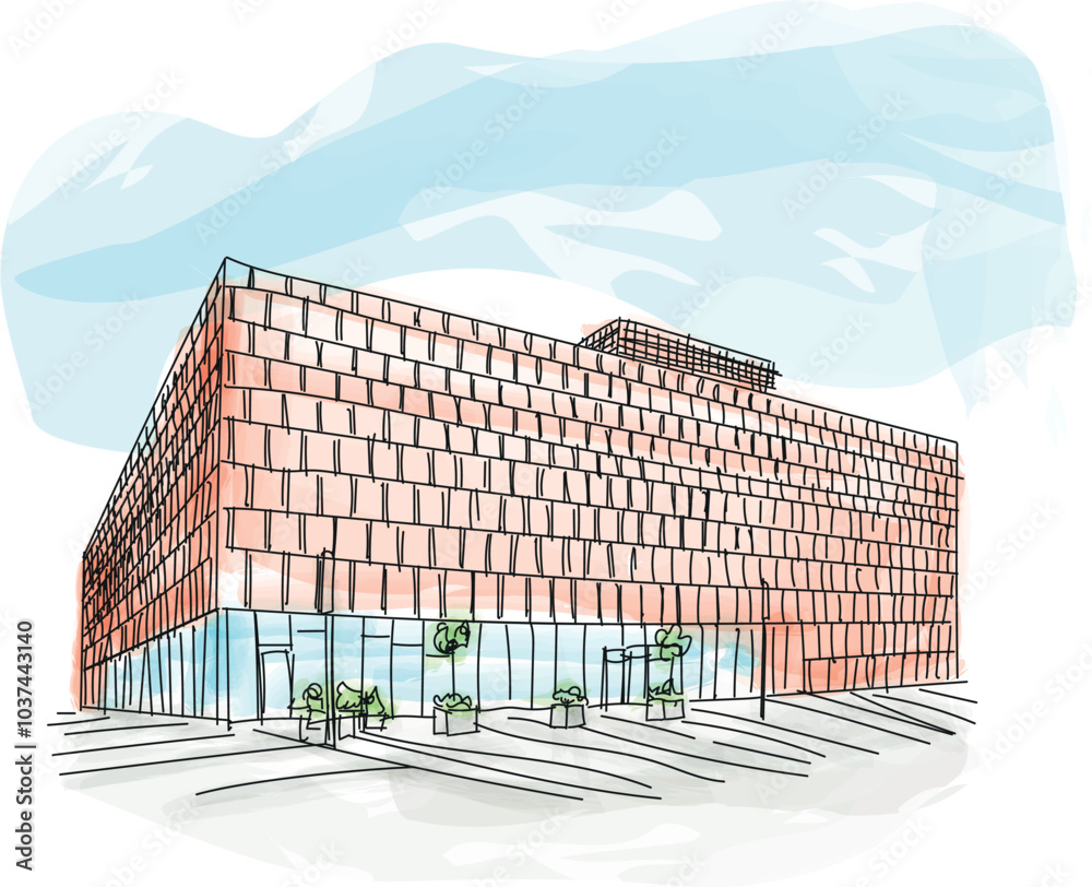 Library of the University of Silesia in Katowice, Poland - vector travel illustration