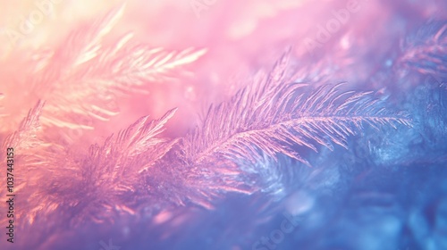 Delicate frosty patterns shimmer with vibrant colors, evoking a sense of winter's beauty and tranquility. Generative AI