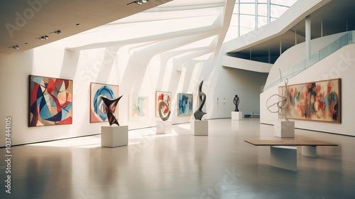 A photo of a modern art gallery with geometric