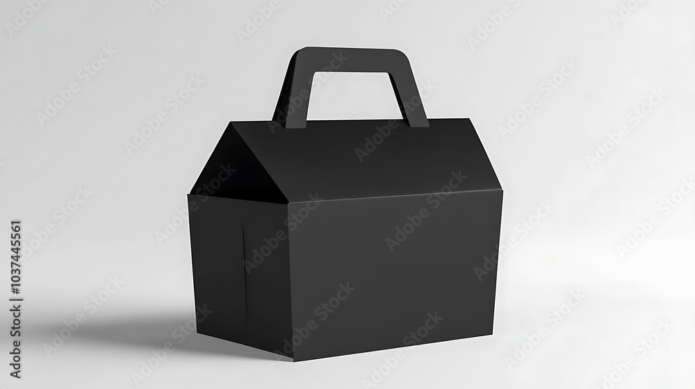 Black Cardboard Take Away Box with Handle Mockup Black Cardboard Take Away Box with Handle Mockup
