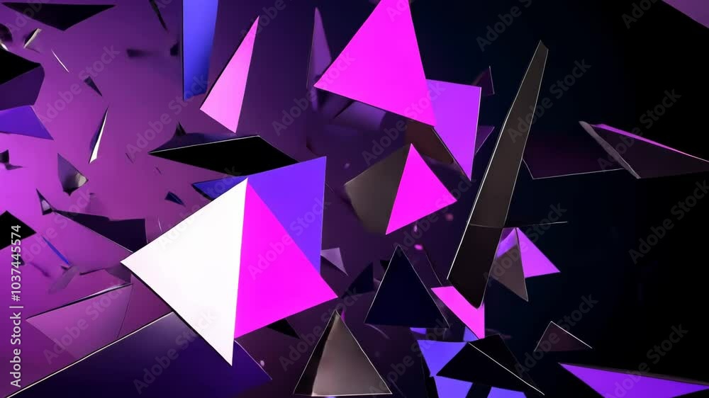 abstract background with exploding purple triangles in slow motion