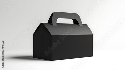 Black Cardboard Box with Handle Gift Packaging Mockup Empty Design Template Isolated on White