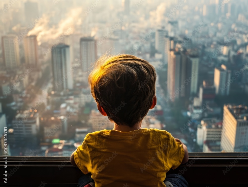 A child watches from behind a window, eyes fixed on smoke rising from an attacked building, symbolizing innocence confronted with the harshness of reality. A child watches from behind a window, eyes fixed on smoke rising from an attacked building, symbolizing innocence confronted with the harshness of reality.